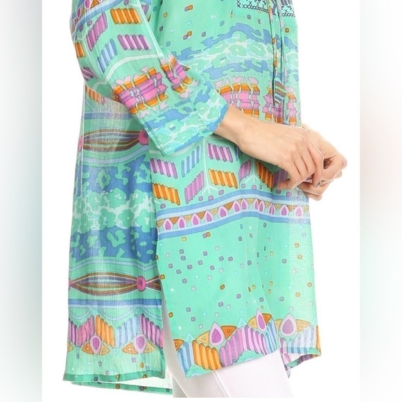 NWT Sakkas Carina Tie Front 3/4Sleeve Tunic with Cross Stitch Embroidey - Picture 4 of 11